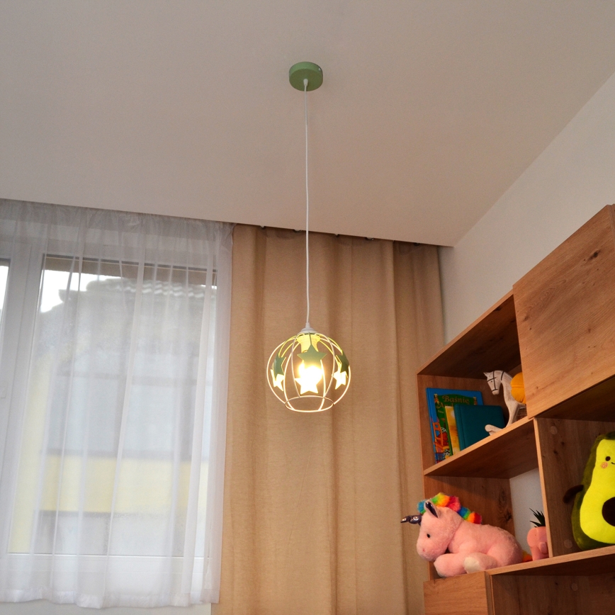 Παιδικό κρεμαστό φωτιστικό οροφής STARS 1xE27/15W/230V πράσινο/λευκό
