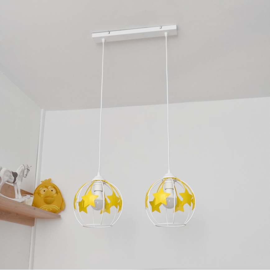 Παιδικό κρεμαστό φωτιστικό οροφής STARS 2xE27/15W/230V κίτρινο/λευκό