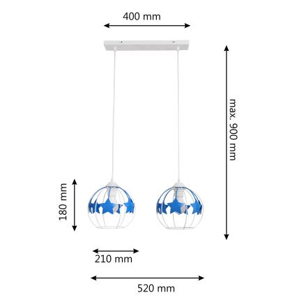 Παιδικό κρεμαστό φωτιστικό οροφής STARS 2xE27/15W/230V μπλε/λευκό