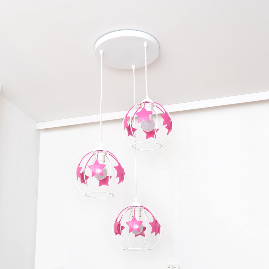 Παιδικό κρεμαστό φωτιστικό οροφής STARS 3xE27/15W/230V ροζ/λευκό