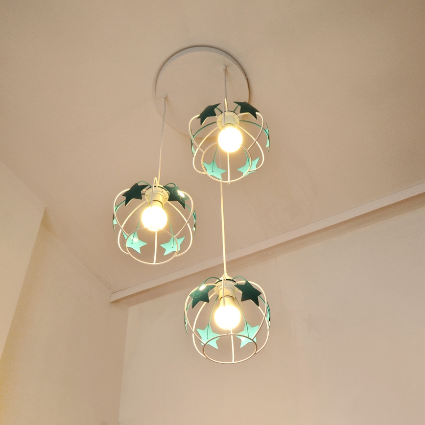 Παιδικό κρεμαστό φωτιστικό οροφής STARS 3xE27/15W/230V τουρκουάζ/λευκό
