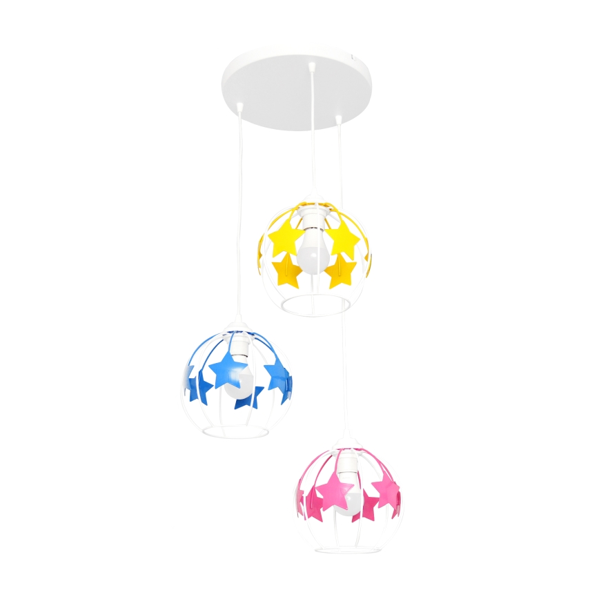 Παιδικό κρεμαστό φωτιστικό οροφής STARS 3xE27/15W/230V μπλε/ροζ/κίτρινο