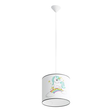Παιδικό κρεμαστό φωτιστικό οροφής UNICORN 1xE27/15W/230V διάμετρος 30 cm μονόκερος
