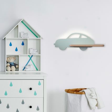 Παιδικό φωτιστικό τοίχου LED με ράφι CAR LED/5W/230V πράσινο/ξύλο,