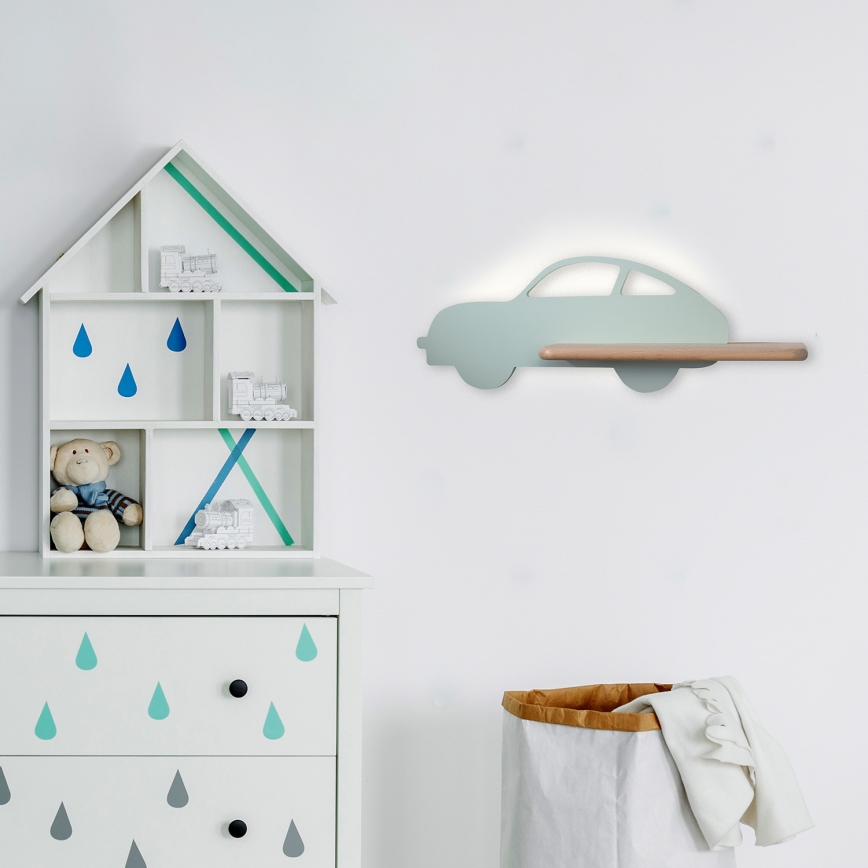 Παιδικό φωτιστικό τοίχου LED με ράφι CAR LED/5W/230V πράσινο/ξύλο,