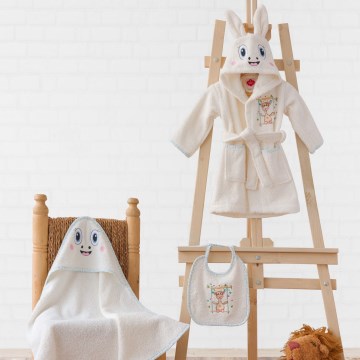 Παιδικό σετ πετσέτας ZURAFA από φανέλα - ρόμπα, πετσέτα, σφουγγαράκι σε μπεζ χρώμα