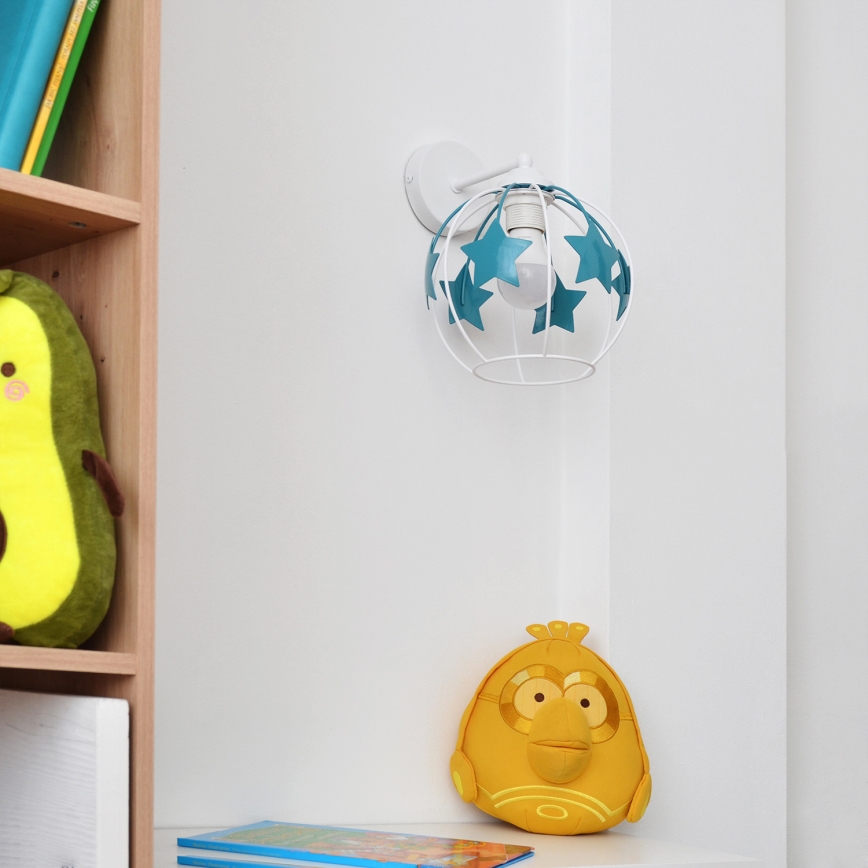 Παιδικό επιτοίχιο φωτιστικό STARS 1xE27/15W/230V τουρκουάζ/λευκό