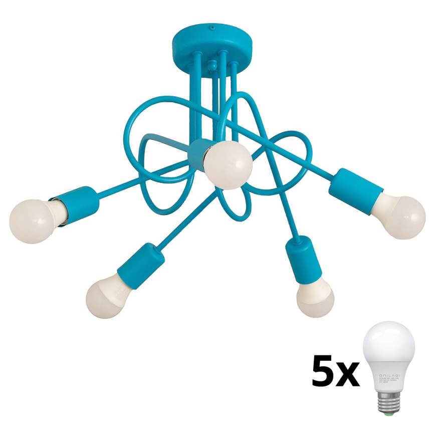 Παιδικό οροφής φωτιστικό OXFORD 5xE27/15W/230V μπλε