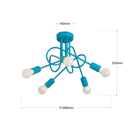 Παιδικό οροφής φωτιστικό OXFORD 5xE27/15W/230V μπλε
