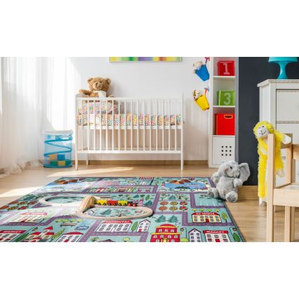 Παιδικό χαλί STELLA STREETS 100x150 cm τιρκουάζ/σχέδιο πόλης