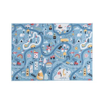 Παιδικό χαλί STELLA STREETS 100x150 cm — μπλε με σχέδιο πόλης