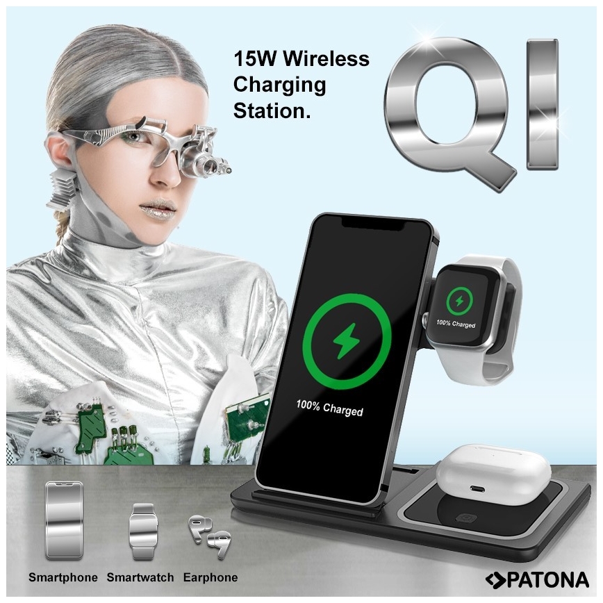 PATONA - Ασύρματος φορτιστής 3σε1 για iPhone μαύρο
