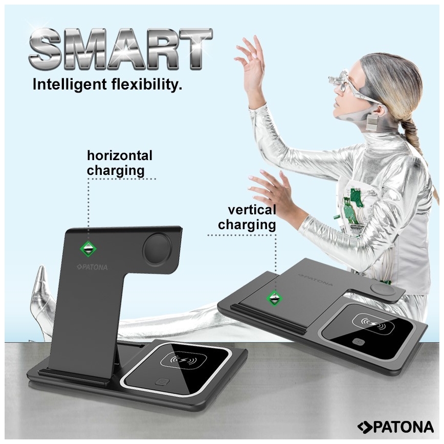 PATONA - Ασύρματος φορτιστής 3σε1 για iPhone μαύρο