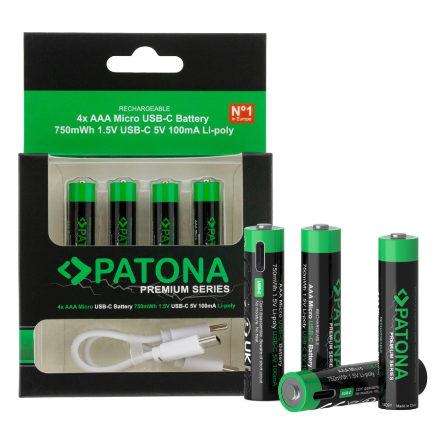 PATONA - ΣΕΤ 4x Μπαταρία AAA/LR03 Li-Pol 500mAh 1,5V with USB-C φόρτιση