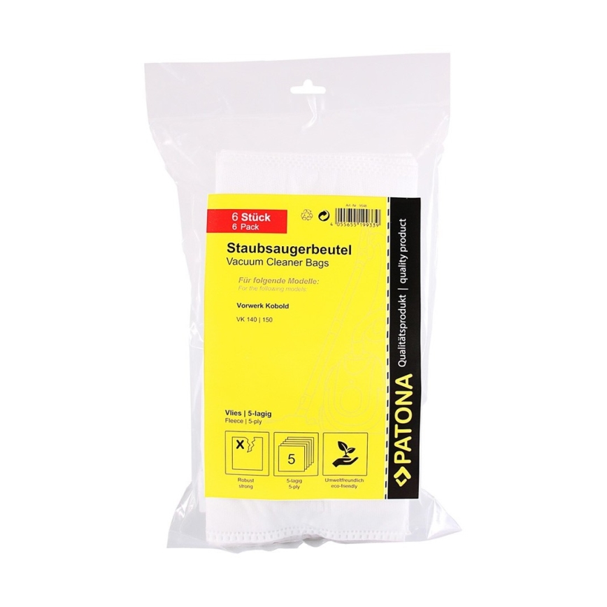 PATONA - Σακούλες για ηλεκτρική σκούπα Vorwerk Kobold VK140 /VK150 - 6 τεμάχια