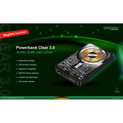 PATONA - Power Bank 10000mAh Li-Pol-PD20W με MagSafe, φόρτιση USB-C και Qi