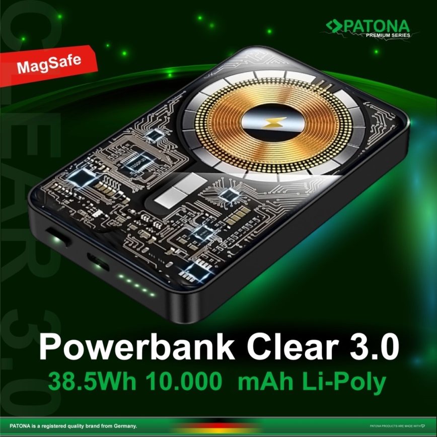 PATONA - Power Bank 10000mAh Li-Pol-PD20W με MagSafe, φόρτιση USB-C και Qi