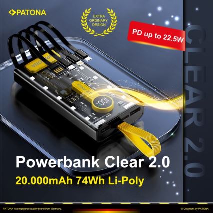 PATONA - Power Bank with integrated cables 20000 mAh Li-Pol