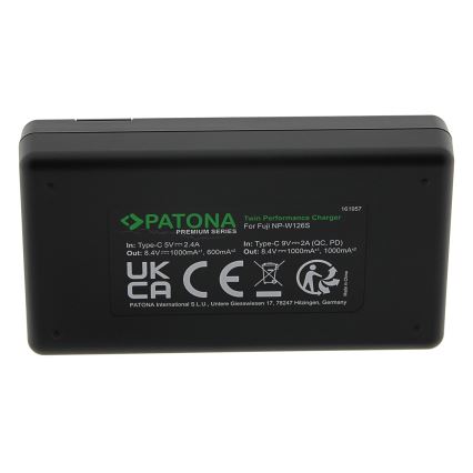 PATONA - Ταχυφορτιστής Dual για Fuji NP-W126 + καλώδιο USB-C 0,6μ