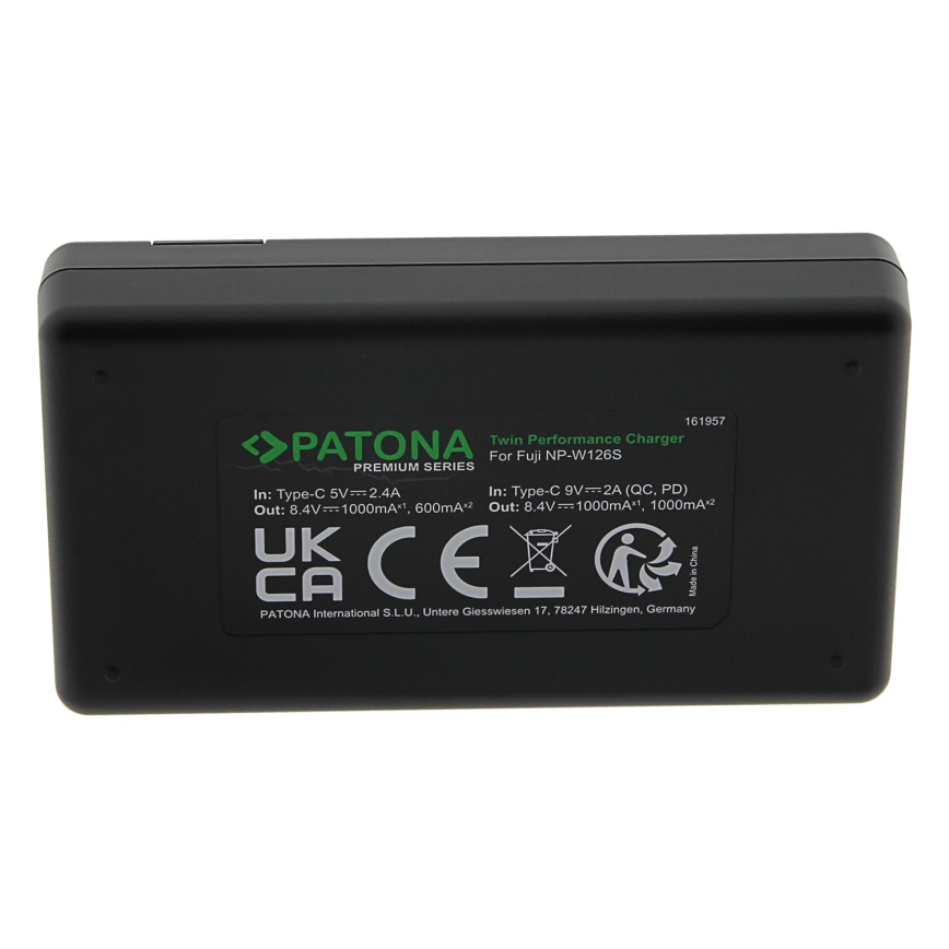 PATONA - Ταχυφορτιστής Dual για Fuji NP-W126 + καλώδιο USB-C 0,6μ