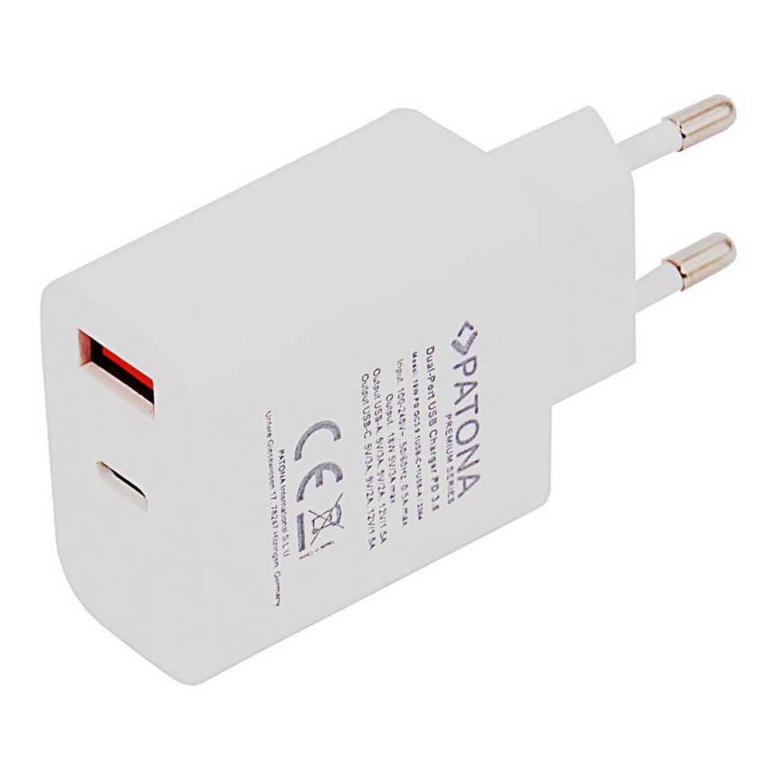 PATONA - Αντάπτορας με έξοδο USB και USB-C 18W Παροχή ρεύματος