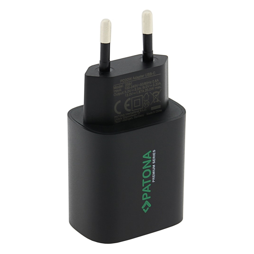PATONA - Αντάπτορας φορτιστή USB-C Power delivery 20W/230V μαύρο