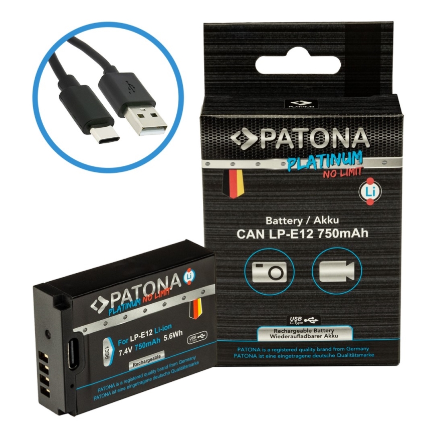 PATONA - Μπαταρία Canon LP-E12 750mAh Li-Ion Platinum USB-C charging
