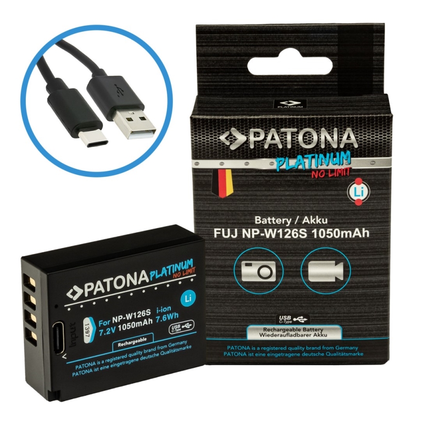 PATONA - Μπαταρία Fuji NP-W126S 1050mAh Li-Ion Platinum με φόρτιση USB-C