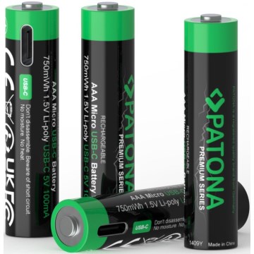 PATONA - ΣΕΤ 4x Μπαταρία AAA/LR03 Li-Pol 500mAh 1,5V with USB-C φόρτιση