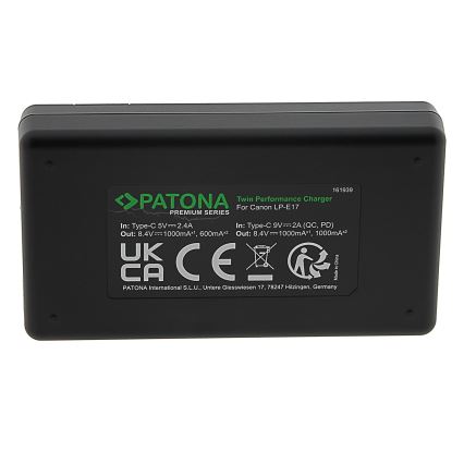 PATONA - Ταχύ φορτιστής Dual Canon LP-E17 + καλώδιο USB-C 0,6m