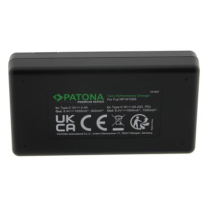 PATONA - Φορτιστής διπλός γρήγορης φόρτισης Fuji NP-W126 + καλώδιο USB-C 0,6m