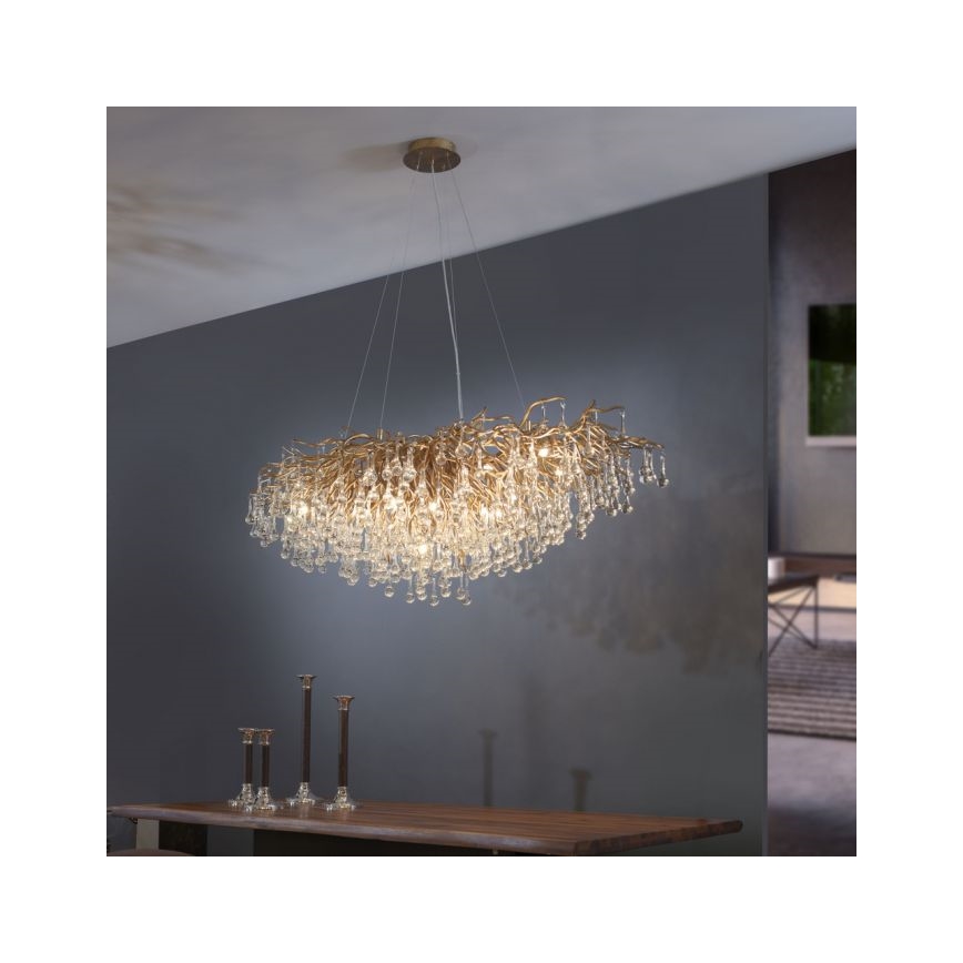 Paul Neuhaus 2031-11 - Κρεμαστό φωτιστικό οροφής ICICLE 15xG9/40W/230V 75x150 cm ορείχαλκος