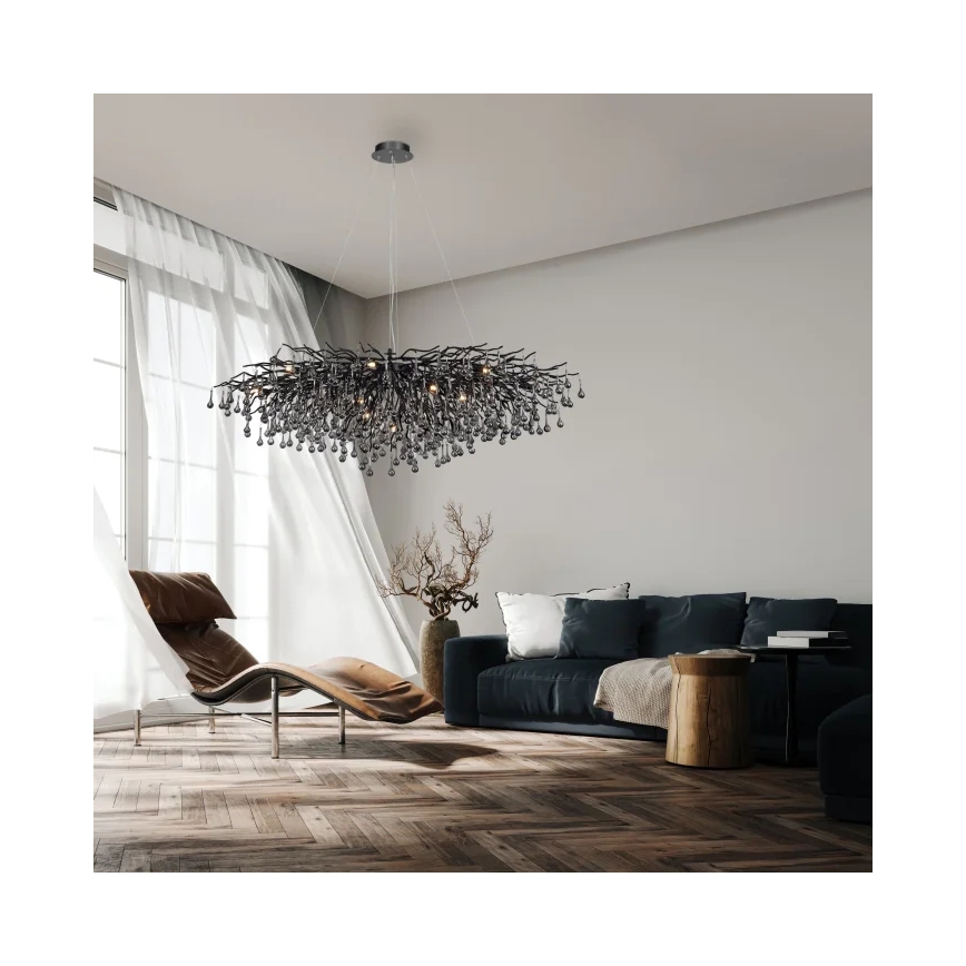 Paul Neuhaus 2031-18 - Κρεμαστό φωτιστικό ICICLE σε καλώδιο 15xG9/40W/230V 75x150 cm μαύρο