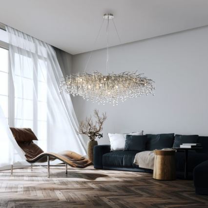 Paul Neuhaus 2031-55 - Κρεμαστό φωτιστικό οροφής ICICLE 15xG9/40W/230V 75x150 cm γυαλιστερό χρώμιο