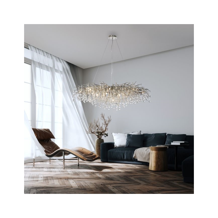 Paul Neuhaus 2031-55 - Κρεμαστό φωτιστικό οροφής ICICLE 15xG9/40W/230V 75x150 cm γυαλιστερό χρώμιο