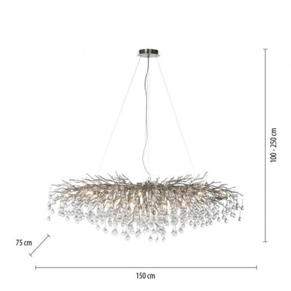 Paul Neuhaus 2031-55 - Κρεμαστό φωτιστικό οροφής ICICLE 15xG9/40W/230V 75x150 cm γυαλιστερό χρώμιο