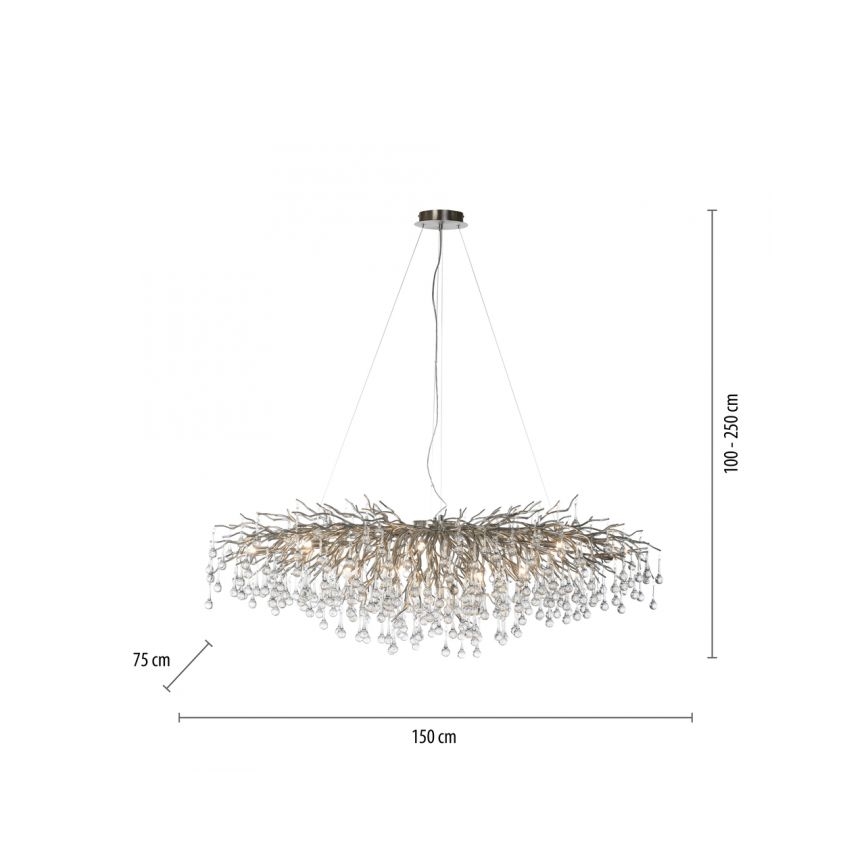 Paul Neuhaus 2031-55 - Κρεμαστό φωτιστικό οροφής ICICLE 15xG9/40W/230V 75x150 cm γυαλιστερό χρώμιο