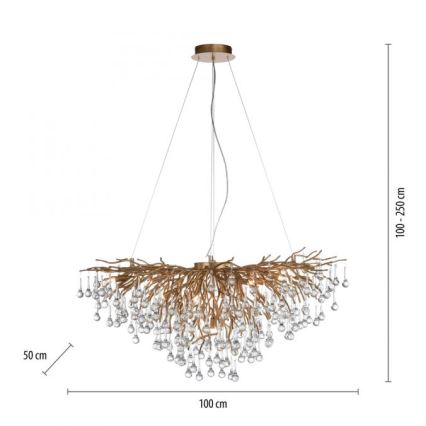 Paul Neuhaus 2192-11 - Κρεμαστό φωτιστικό οροφής ICICLE 10xG9/40W/230V 50x100 cm ορείχαλκος
