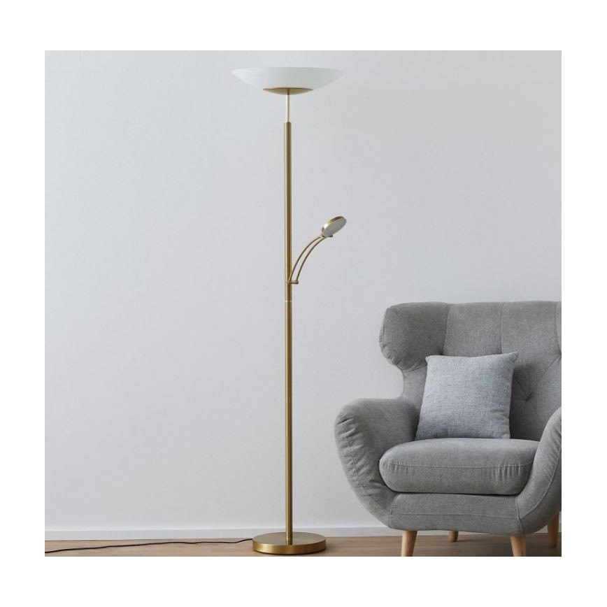 Paul Neuhaus 655-60 - LED ρυθμιζόμενο επιδαπέδιο φωτιστικό ALFRED LED/28W/230V+LED/4W/230V ορείχαλκο