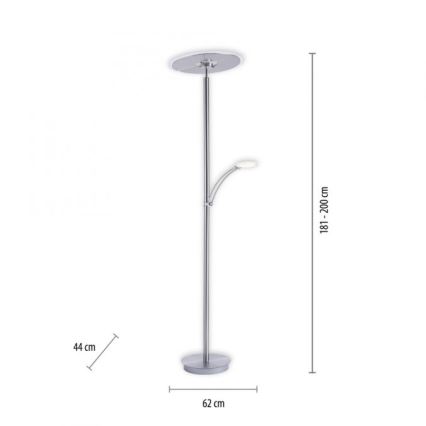 Paul Neuhaus 673-55 - Φωτιστικό δαπέδου LED Dimmable ARTUR 2xLED/21W/230V+1xLED/6W γυαλιστερό χρώμιο