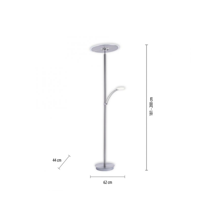 Paul Neuhaus 673-55 - Φωτιστικό δαπέδου LED Dimmable ARTUR 2xLED/21W/230V+1xLED/6W γυαλιστερό χρώμιο