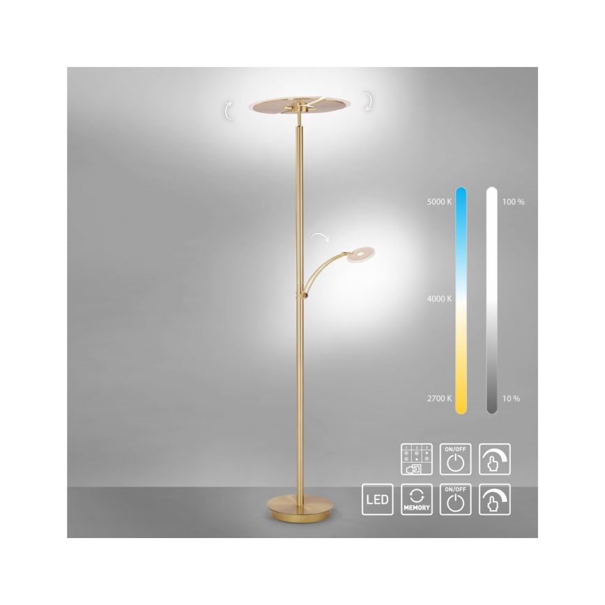 Paul Neuhaus 673-60 - LED Dimmable επιδαπέδια λάμπα ARTUR 2xLED/21W/230V+1xLED/6W χρυσό