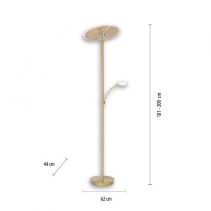 Paul Neuhaus 673-60 - LED Dimmable επιδαπέδια λάμπα ARTUR 2xLED/21W/230V+1xLED/6W χρυσό