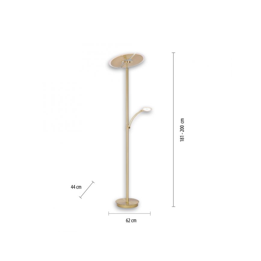 Paul Neuhaus 673-60 - LED Dimmable επιδαπέδια λάμπα ARTUR 2xLED/21W/230V+1xLED/6W χρυσό