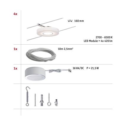 Paulmann 50109 - ΣΕΤ 4xLED/4,4W Ρυθμιζόμενο σημειακό φωτιστικό για σύστημα καλωδίων SMART DISC 230V