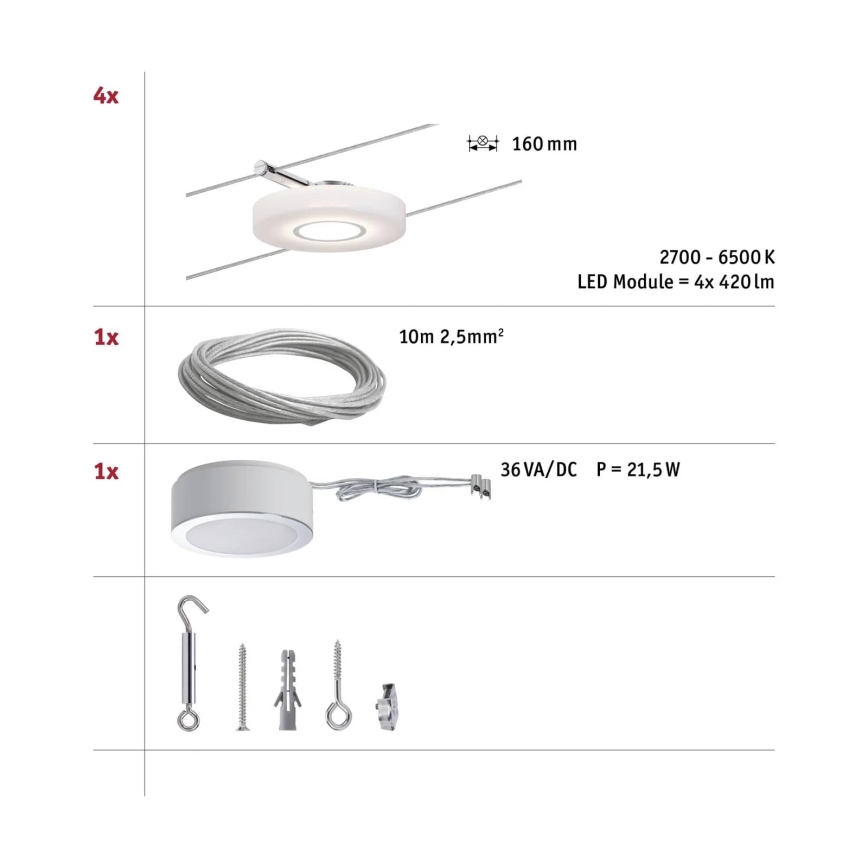 Paulmann 50109 - ΣΕΤ 4xLED/4,4W Ρυθμιζόμενο σημειακό φωτιστικό για σύστημα καλωδίων SMART DISC 230V