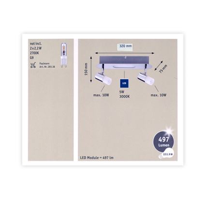 Paulmann 66647 - Φως σποτ LED 2xG9/10W/230V + LED/5W