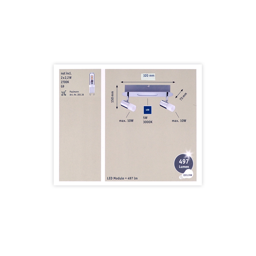 Paulmann 66647 - Φως σποτ LED 2xG9/10W/230V + LED/5W