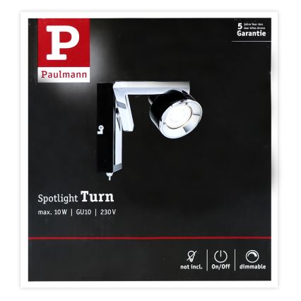 Paulmann 66670 - 1xGU10/10W Επιτοίχιο φωτιστικό σποτ TURN 230V μαύρο