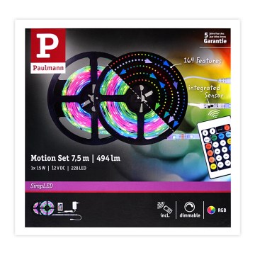 Paulmann 70514 - LED RGB/15W Dimmable ταινία SIMPLED 7,5m 230V + τηλεχειριστήριο